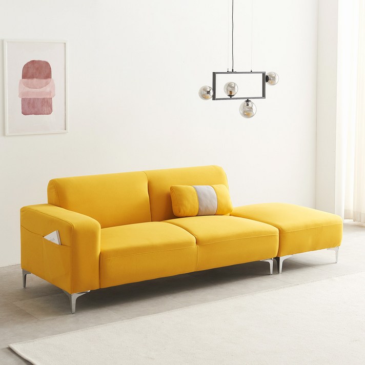 가구데코 켈즈 패브릭 3인용 소파 + 스툴 + 쿠션 CGM501 방문설치, 옐로우