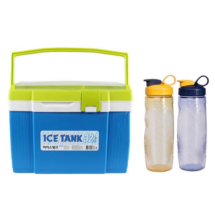 
                                                        KOMAX 아이스박스 32L + 휴대물병 600ml x 2종 세트, 블루(아이스박스), 블루, 옐로우(물병)
                                                    