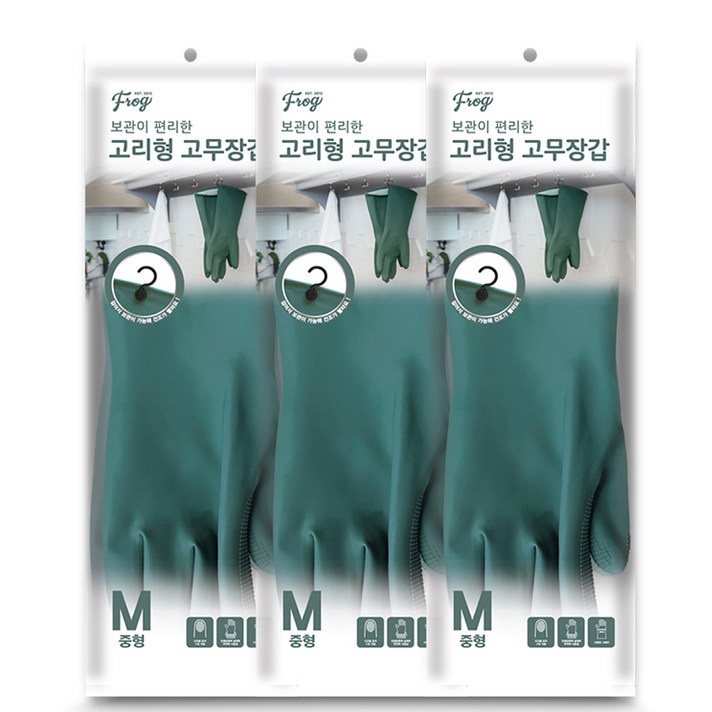 프로그 고리형 고무장갑 중형, 마운튼 그레이, 3개