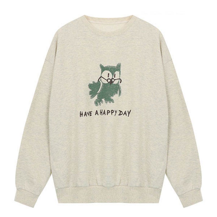 탱커스 부엉이 프린팅 루즈핏 기모 맨투맨