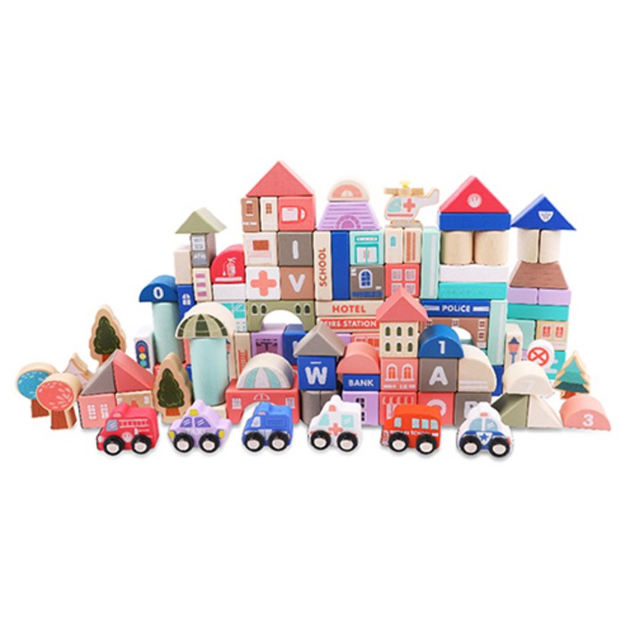 베이블퓨어리 프리미엄 유아 원목블럭 115p + 에코파우치 + 가이드북, 혼합색상