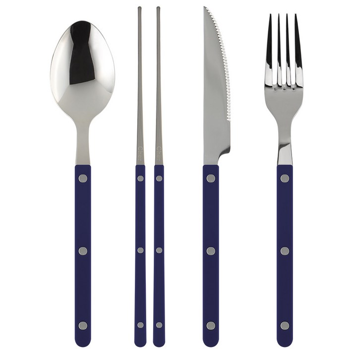 파르베 1인 4종 수저 세트, 네이비, 숟가락 + 젓가락 + 디너포크 + 디너나이프, 1set