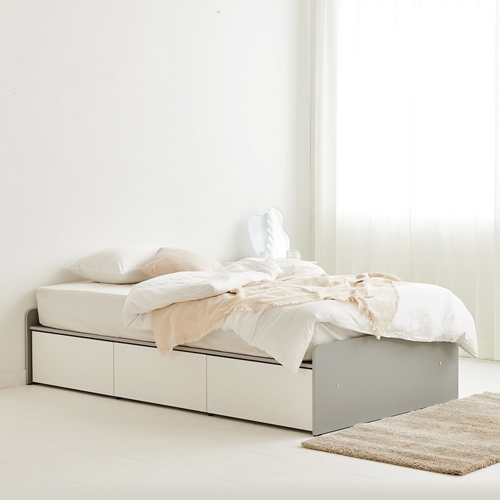 라온퍼니쳐 무헤드 멜로우 수납 침대 프레임 방문설치, 그레이콤비