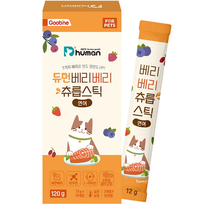 듀먼 고양이 베리베리 츄릅스틱 간식 10p, 연어, 120g, 1개