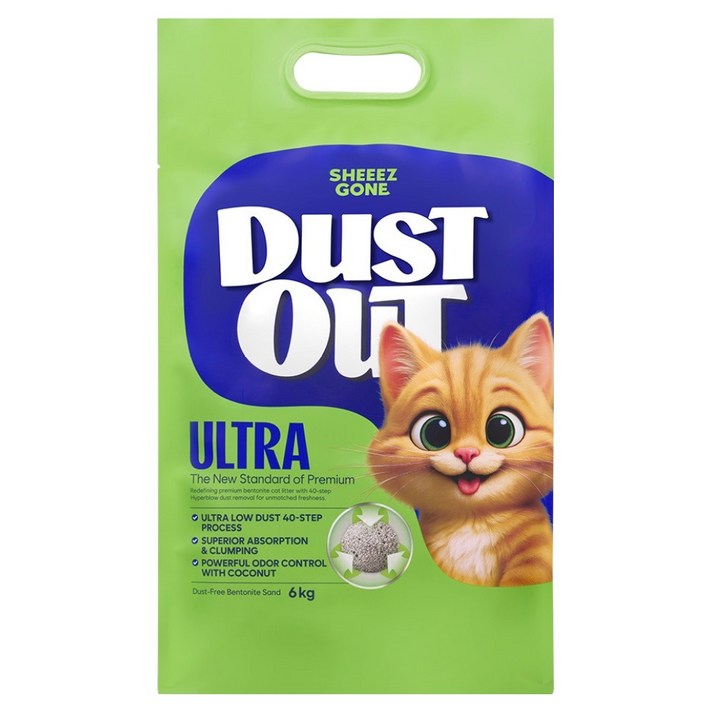 쉬즈곤 고양이 먼지아웃 울트라 벤토나이트 모래, 6kg, 1개, 무향
