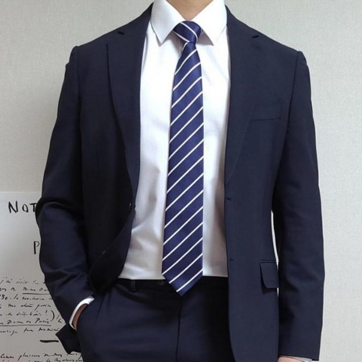 더셔츠스튜디오 남성용 정장 면접용 스트라이프 자동 지퍼 넥타이