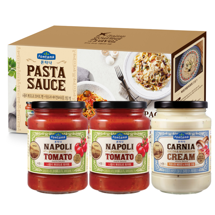 폰타나 나폴리 뽀모도로 토마토 파스타소스 430g x 2p + 카르니아 베이컨&머쉬룸 크림 파스타소스 430g, 1세트