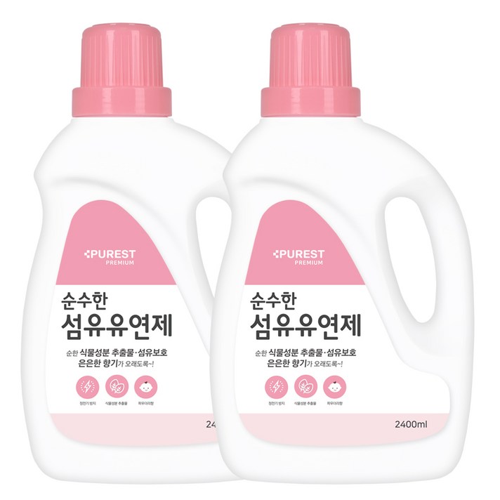 퓨레스트 유아 섬유유연제 파우더향 본품, 2.4L, 2개