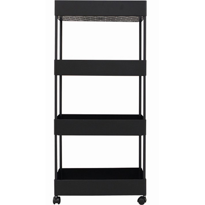 가쯔 이동식 트롤리 틈새 선반 수납장 4단, 블랙 