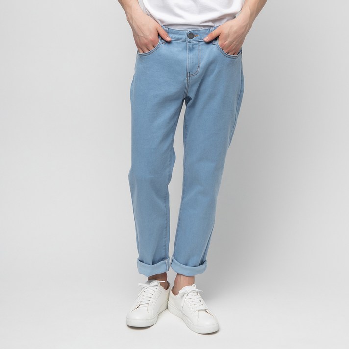 캐럿 남성용 하이 스판 일자핏 베이직 워싱 청바지