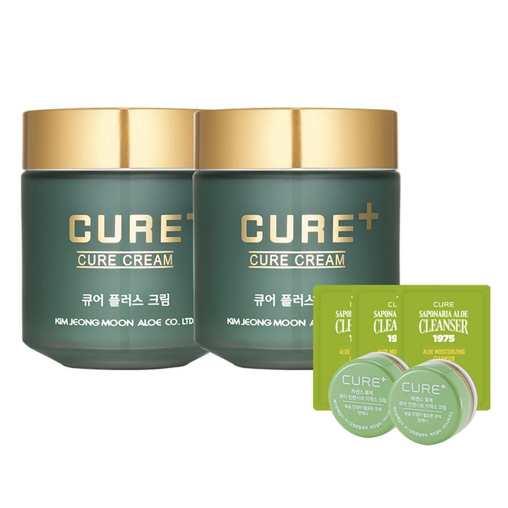 김정문알로에 큐어 플러스 크림 80g x 2p + 큐어2X 미니 3.5g x 2p + 클렌저 2ml x 3p 세트, 1세트