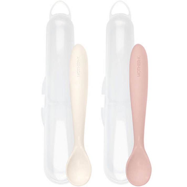 마더케이 실리콘 자기주도 이유식 스푼 2종 세트, 1세트, 아이보리, 베이비핑크