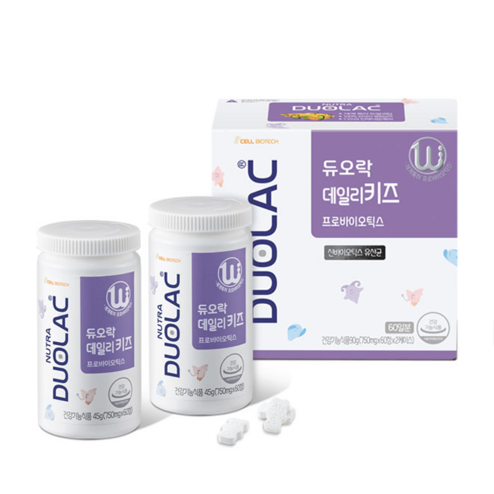 듀오락 데일리키즈 신바이오틱스 유아 유산균 영양제, 60정, 2개
