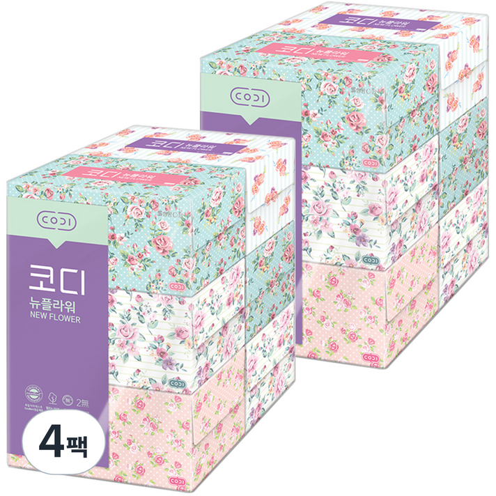  코디 뉴플라워 천연펄프 미용티슈, 250매, 24개 