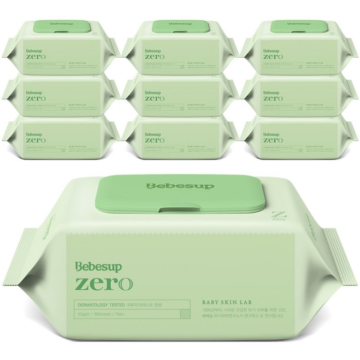 베베숲 저자극 제로 물티슈 캡형, 80매, 10팩