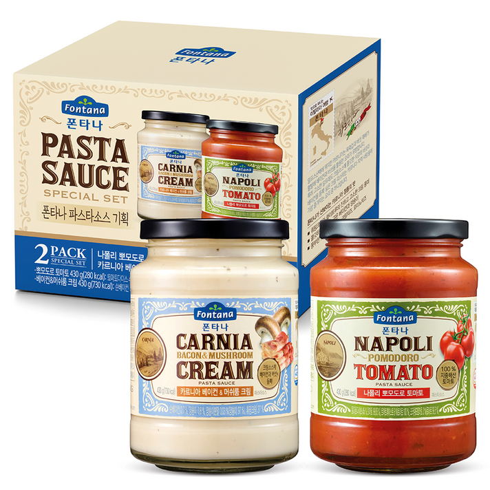 폰타나 뽀모도로 토마토 파스타소스 430g + 베이컨&머쉬룸 크림 파스타소스 430g, 1세트