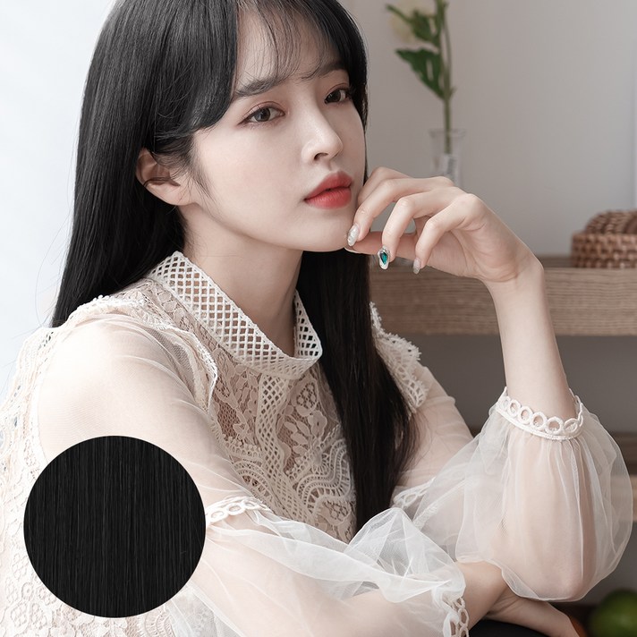  유로헤어 인모 12피스 똑딱이 붙임머리, 1 진한검정, 1개 