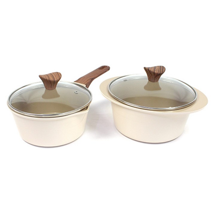키친아트 세라믹냄비 세트, 모던베이지, 편수 18cm + 양수 20cm