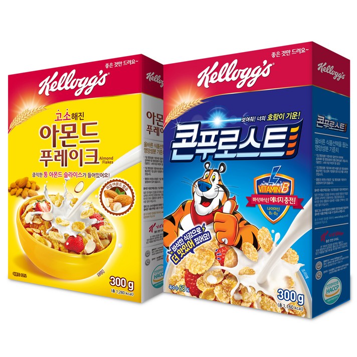 켈로그 시리얼 콘푸로스트 300g + 아몬드 300g, 1세트