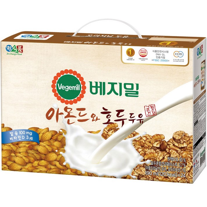  베지밀 아몬드와 호두 두유, 190ml, 24개 