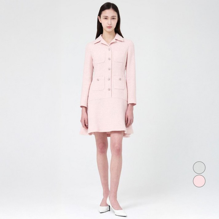 케네스레이디 여성용 로우웨스트 플레어 트위드 원피스