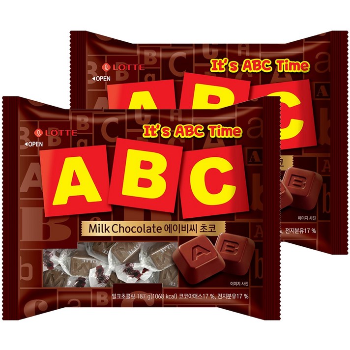  롯데제과 에이비씨 초콜릿, 187g, 2개 