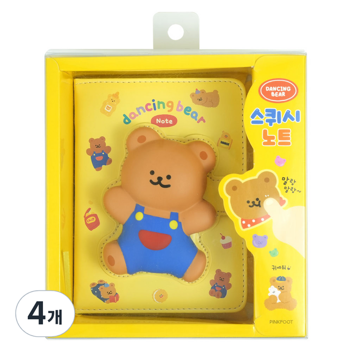 핑크풋 12000 댄싱베어 스퀴시 노트, YELLOW, 4개