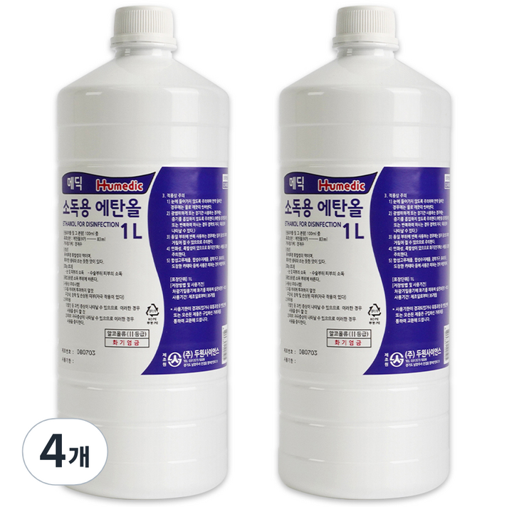 메딕 소독용 에탄올 1L, 4개