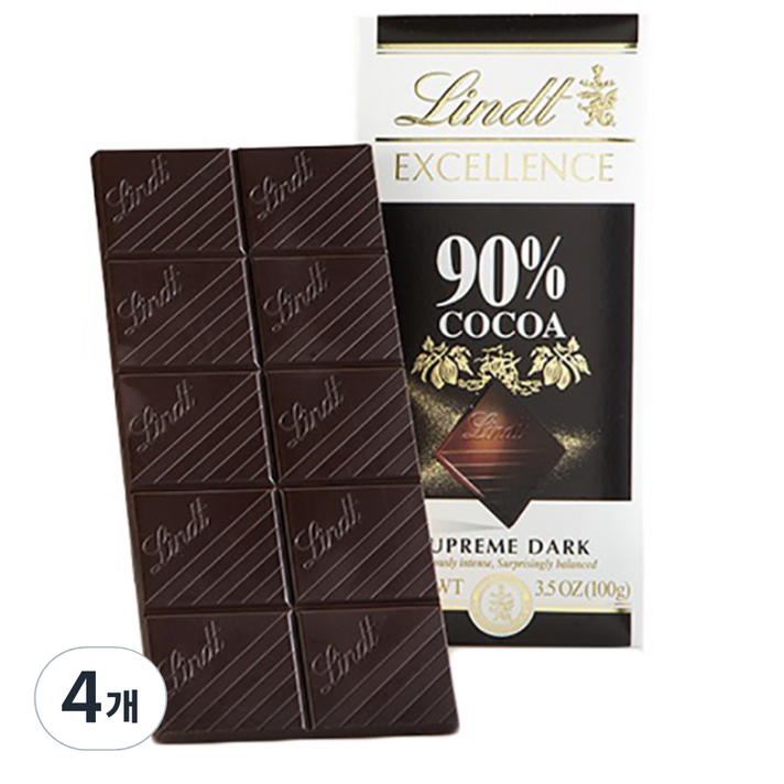  린트 엑설런스 다크 90% 초콜릿, 100g, 4개 