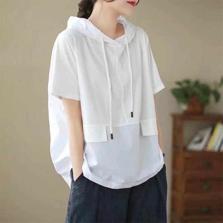 앤드스타일 여성용 리오이 후드 셔츠형 반팔 티셔츠 260521