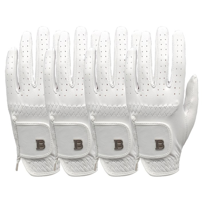 브렌스 남성용 올양피 골프장갑 왼손착용 4p, 퓨어화이트