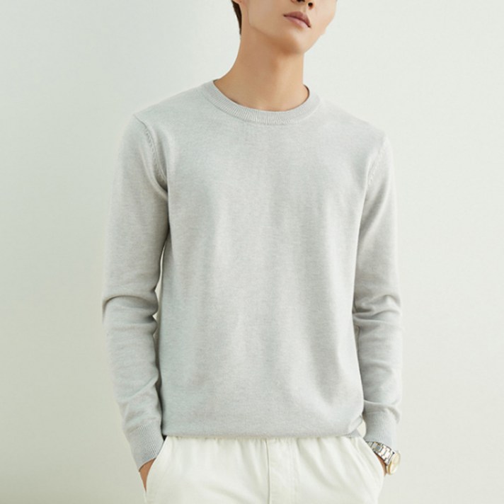 솔레일 남성용 데일리룩 단색 라운드 니트