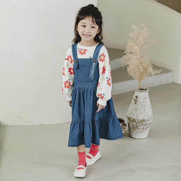 라라아망 여아용 티니 데님멜빵 원피스