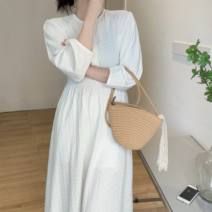 라라온 헨리넥 크링클 허리 스모크 롱 원피스 25TSP3540