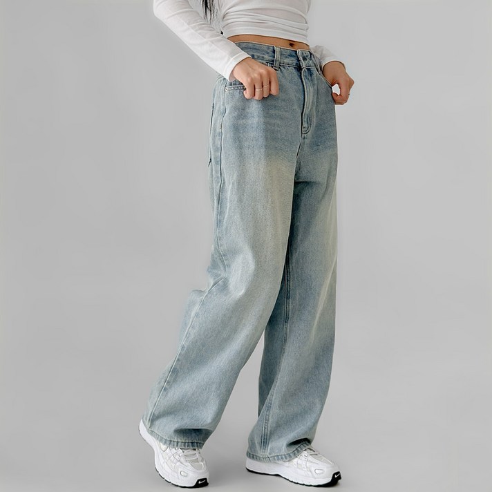 여성용 숏기본롱 기장 데일리 와이드 데님 팬츠 W1009