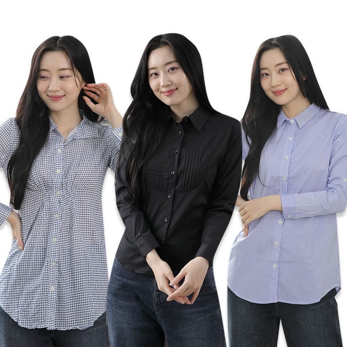 남방 체크 셔츠 스판 여성 스트라이프 블랙 여성셔츠 kiw962eR