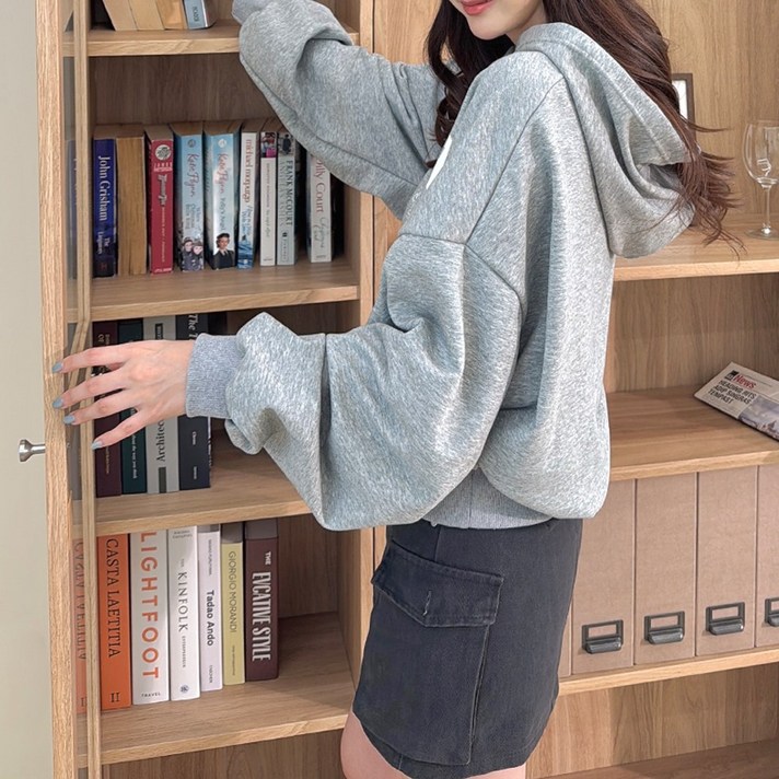 메이징 여성 봄가을 루즈핏 벌룬 소매 후드 프린팅 맨투맨 티셔츠