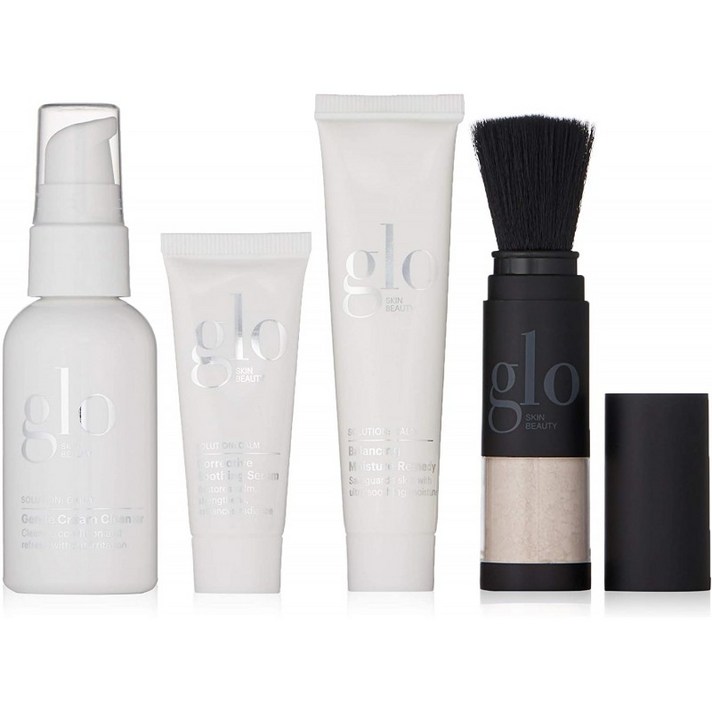 민감한 피부 트리트먼트를 위한 글로 스킨뷰티 4피스 트래블 스킨케어 세트 - 홍조 및 자극 감소 스킨케, 1