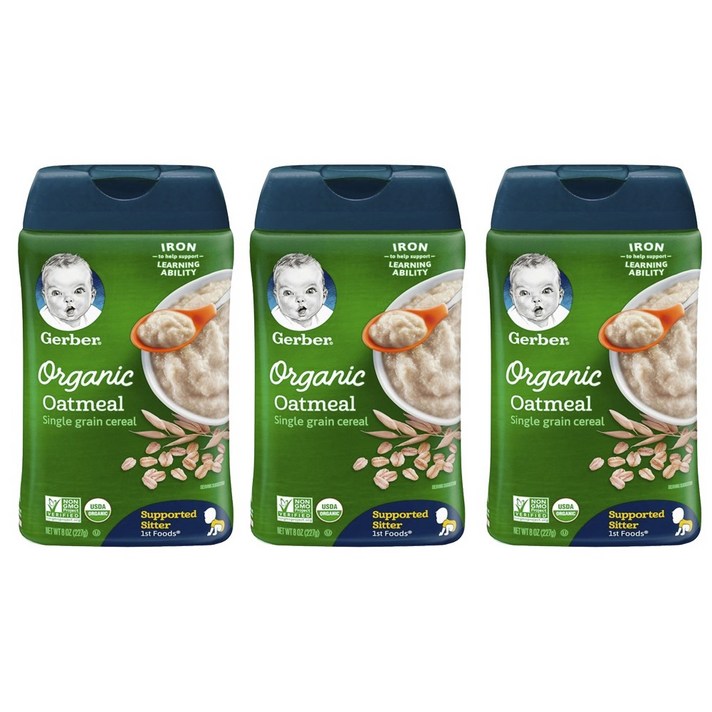 거버 싱글 그레인 시리얼 분말 어린이 미음 227g, 3개, 오트밀(Oatmeal)