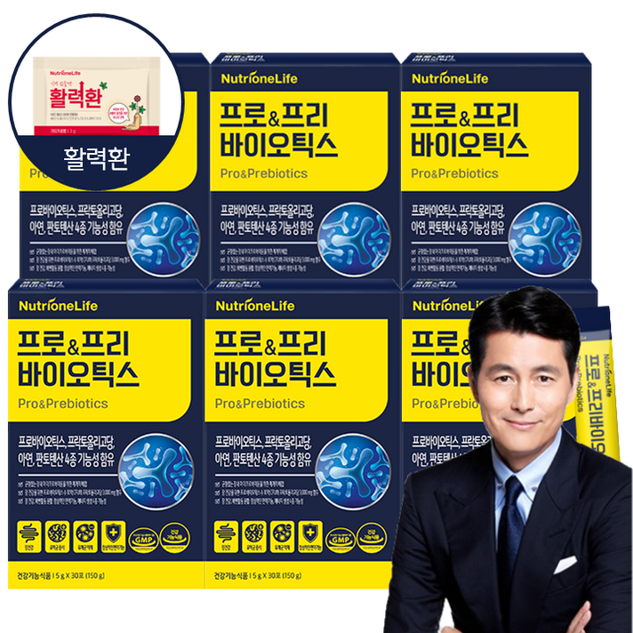  뉴트리원 프로 & 프리바이오틱스 장건강 배변활동 프락토올리고당 아연 판토텐산 활력환 기획세트, 150g, 6개 