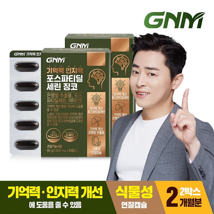 GNM자연의품격 기억력 인지력 포스파티딜세린 징코 PS / 비타민E 은행잎추출물, 2박스, 60캡슐