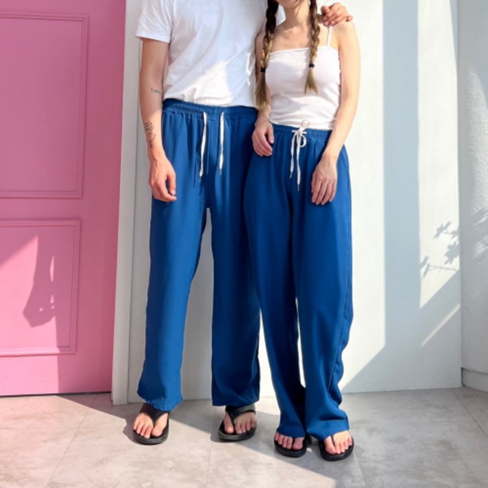 [커플추천] 여름 남자 여자 밴딩 와이드 트레이닝 팬츠 슬랙스