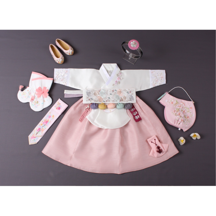 [백일 돌 세트구성] 여아한복 고우니아이당의+산호치마 한복세트(10%적용) 은설아이당의