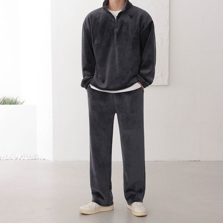  [SET]벨리 코듀로이 기모 반집업 와이드 조거 세트 트레이닝 셋업(4color) 