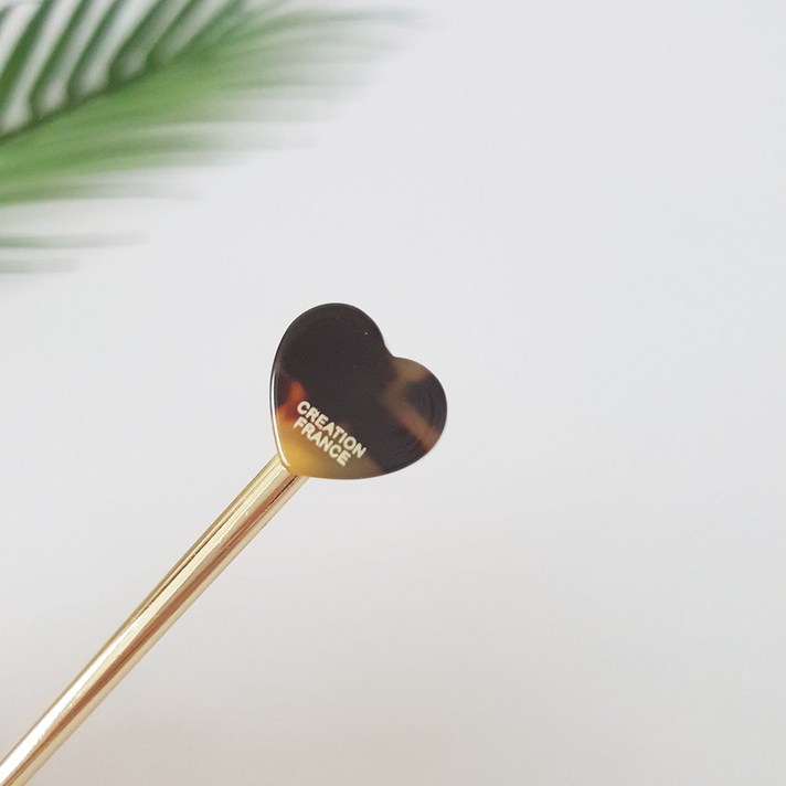 프랑스핀 호피 마블 하트 메탈 14.5 cm 올림머리 뒤꽂이 헤어 비녀