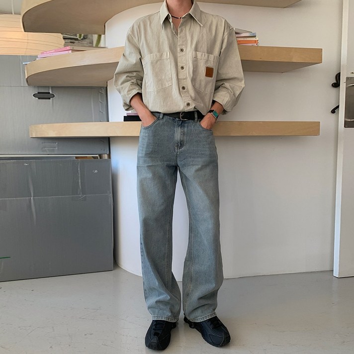 남성용 사계절 빈티지 워싱 와이드 데님팬츠 3colors