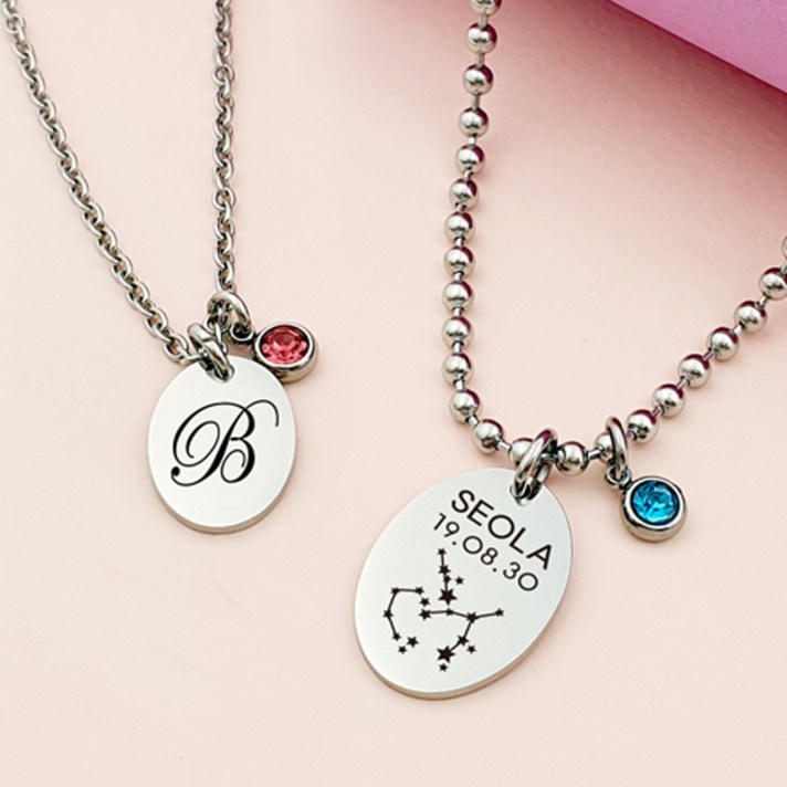 페리베리 [무료배송|시안제공|KC인증] 써지컬스틸 타원 미아방지 목걸이, 양면각인