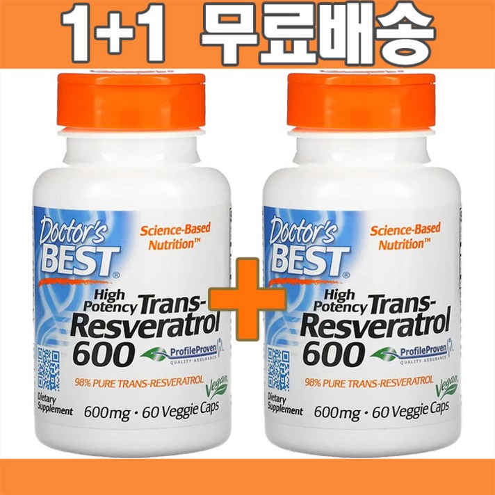 (2PACK)닥터스베스트 하이 포텐시 라스베라트롤 고함량 트랜스 레스베라트롤 호장근 뿌리 600 mg 60캡슐, 1+1, 60caps