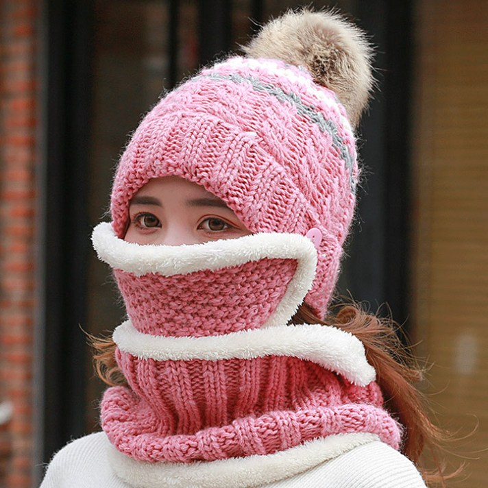 [사은품증정] 랄라닷 여성 겨울 모자 방울 털모자 넥워머 세트 비니 방울 모자 방한모자 마스크
