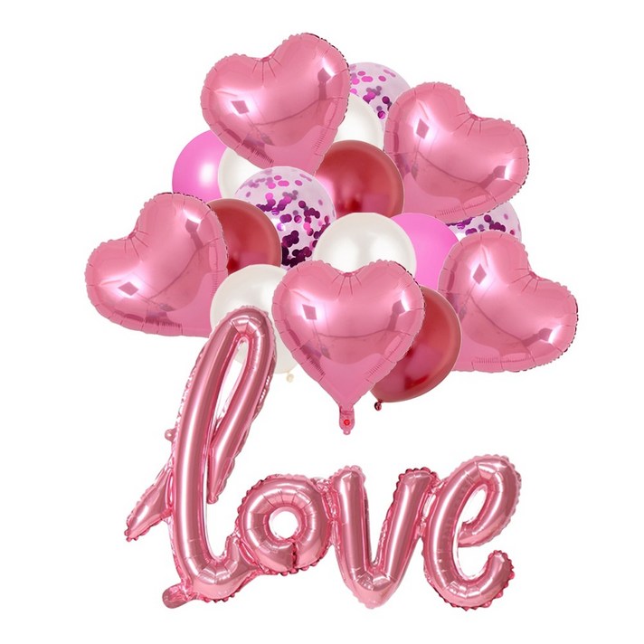 love 하트 은박풍선 컨페티 혼합풍선 파티용품세트 에브리띵스마일 1228, 1세트, 핑크 혼합 풍선